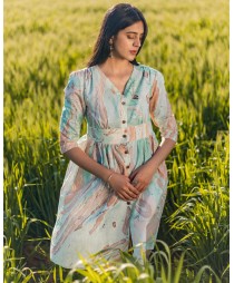 Blue marble printed cotton dress