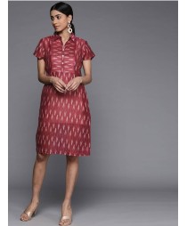 Maroon ikat collared dress