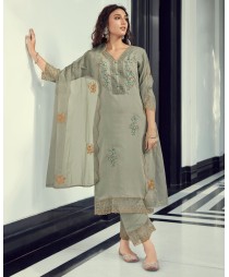 Grey embroidered suit set - set of three